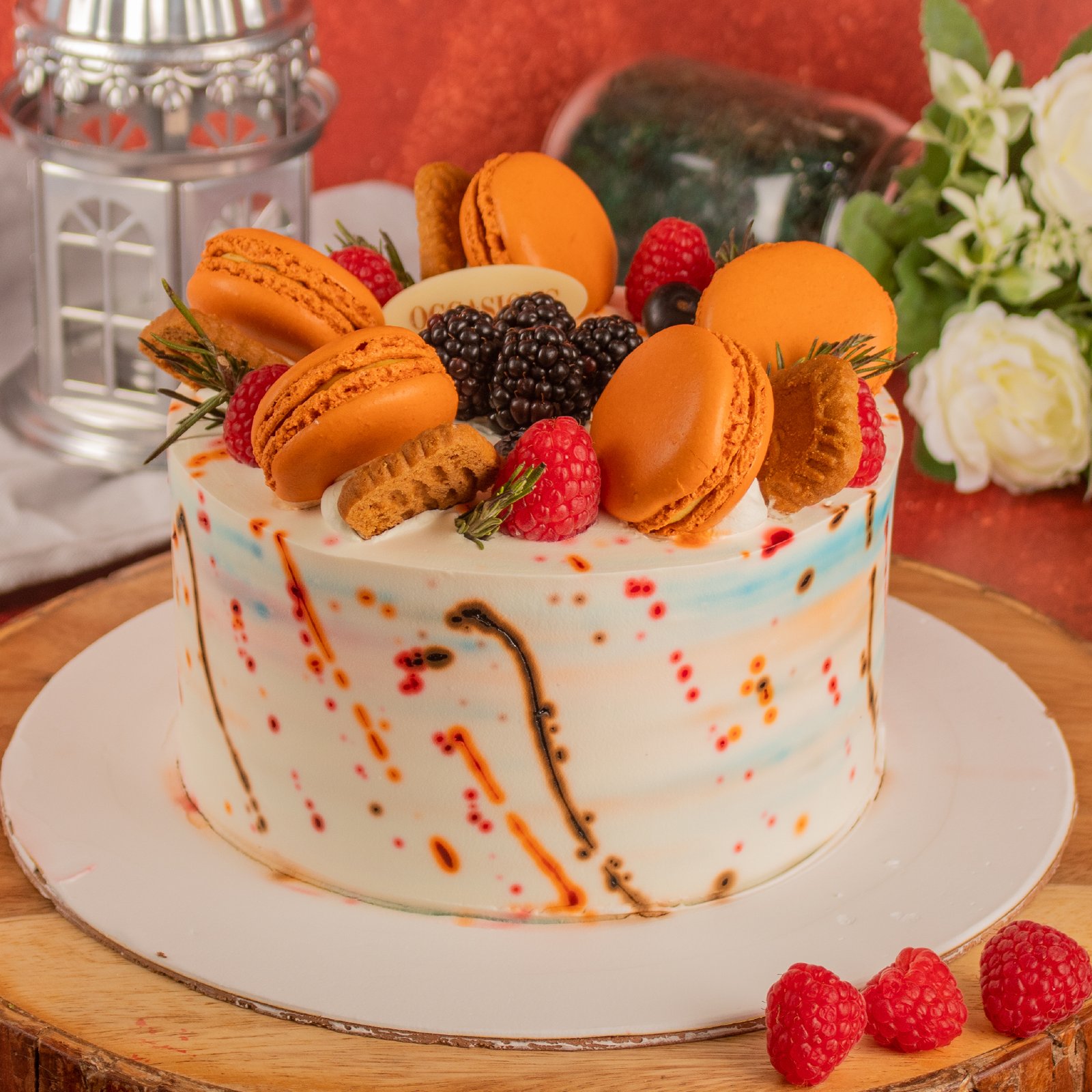 White Forest Macaron Cake