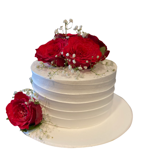 Red roses with white  Color theme Cake