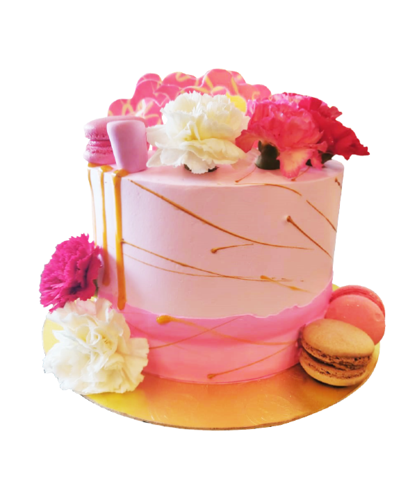 Flowers &amp; Macarons Cake