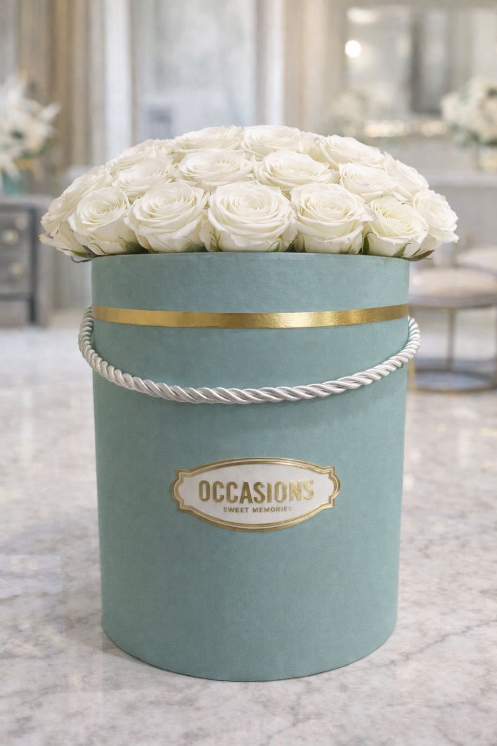 Turquoise box with white roses